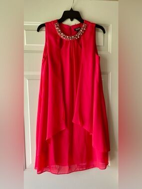 SLNY Hot Pink Mini Dress with Beaded Collar